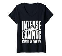 Donna Intense Camping I Stayed Up Past 21:00 Grafica Montagna Maglietta con Collo a V