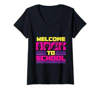 Donna Interprete ASL Lingua dei Segni Welcome To School Maglietta con Collo a V