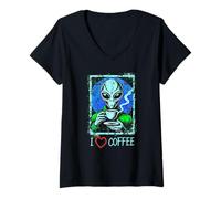 Donna Interstellar Brew Club: caffè alieno con umorismo cosmico Maglietta con Collo a V