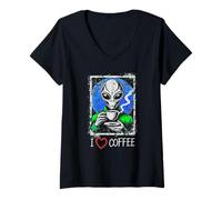 Donna Interstellar Brew Club: caffè alieno con umorismo cosmico Maglietta con Collo a V
