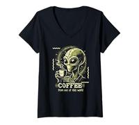 Donna Interstellar Brew Club: caffè alieno con umorismo cosmico Maglietta con Collo a V