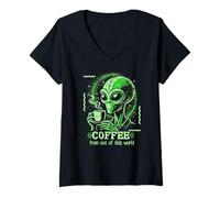 Donna Interstellar Brew Club: caffè alieno con umorismo cosmico Maglietta con Collo a V