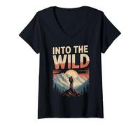 Donna Into The Wild Escursionismo Mountain Explorer Avventura Retro Hiker Maglietta con Collo a V