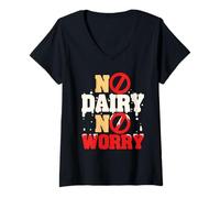 Donna Intolleranza al Lattosio No Dairy No Worry Maglietta con Collo a V