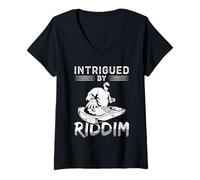 Donna Intrigued by Riddim Funny Dubstep DJ Bass Music Art Maglietta con Collo a V
