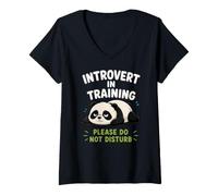 Donna Introverso in Addestramento Il Simpatico Panda Pigro Non Maglietta con Collo a V