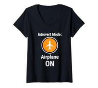 Donna Introvert Mode Airplane ON Funny Antisocial Humor Maglietta con Collo a V