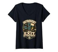 Donna Introvert with Exit Strategy Umorismo Limiti Maglietta con Collo a V