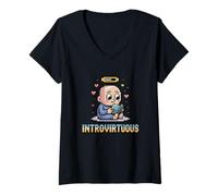 Donna Introvertuous Humorous Retro Pixel Aesthetic Men Women Maglietta con Collo a V