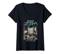 Donna Invader Zim Classroom Scene with Kanji Retro Y2K Cartoon Maglietta con Collo a V