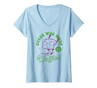 Donna Invader Zim Guess Who Made Waffles! Gir Distressed Maglietta con Collo a V
