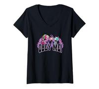 Donna Invader Zim Obey Me! Zim & Gir Logo On Fire Maglietta con Collo a V
