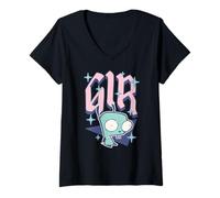 Donna Invader Zim Pastel Sparkle Gir Y2K Cartoon Maglietta con Collo a V