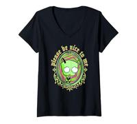 Donna Invader Zim Please Be Nice To Me Vintage Gir Portrait Maglietta con Collo a V
