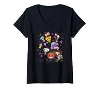 Donna Invader Zim Retro Neon Funny Stickers Collage Maglietta con Collo a V
