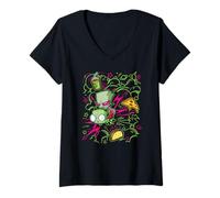 Donna Invader Zim Riding Gir Retro Neon Doodle Mayhem Maglietta con Collo a V