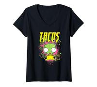 Donna Invader Zim Taco Scene Stars Cartoon Maglietta con Collo a V
