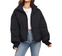 Donna Inverno Corto Giacca Calda Moda Sciolto Tempo Libero Stand-up Collare Corto Piumino Ufficio Affari Sport All'aperto Piumino (Nero,L)