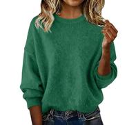Donna Inverno Elegante Maglione Girocollo Felpa Manica Lunga Comfort Maglioni A Maglia Spessa Termica Inverno Caldo Stretch Pullover Elastico Moda T Shirt Tinta unita Jumper, A verde., XXL