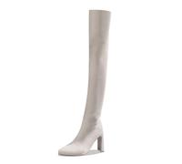 Donna Inverno Maglia Alto Tacco sopra il ginocchio Stivali Alla Moda Scarpe Donna Con Tacco, bianco, 37 EU