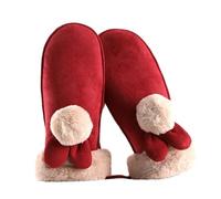 Donna inverno tinta unita peluche isolamento spesso tutte le dita appendere guanti freddi magicamente puliti guanti (Wine, taglia unica)