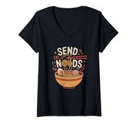 Donna Invia Noods Divertente Ramen Noodle Giochi di parole Amante del cibo Maglietta con Collo a V