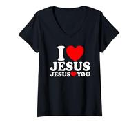 Donna Io Amo Gesù Gesù Ti AMA Fede Cristiana Chiesa Gesù Maglietta con Collo a V