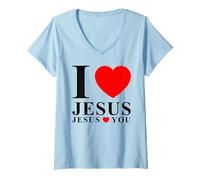 Donna Io Amo Gesù Gesù Ti AMA Maglietta con Collo a V