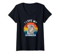 Donna Io Amo Il Mio Schnauzer Gigante Schnauzer Retro Grunge Maglietta con Collo a V