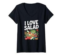Donna Io Amo Insalata vegetariana delizia Illustrazione Maglietta con Collo a V