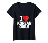 Donna Io Amo Le Ragazze Coreane Dichiarazione Divertente Maglietta con Collo a V
