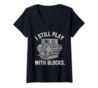 Donna Io Ancora Gioco con Blocks Racing. Maintenance Man Presenta Maglietta con Collo a V