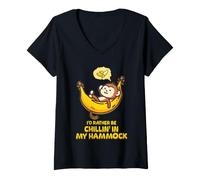 Donna Io d Rather be Chillin' in My Hammock Cute Monkey Camp Kawaii Maglietta con Collo a V