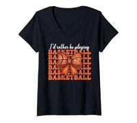 Donna Io d Rather Be Playing Basket Ragazza Mamma Festa della Mamma Maglietta con Collo a V