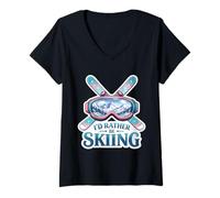 Donna Io d Rather Be Skiing Divertente Sciatore Donna Amante Sci Ragazza Citazione Maglietta con Collo a V