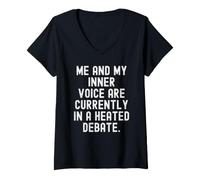 Donna io e la mia Voce interiore Siamo Attualmente in Un Acceso dibattito Witty Maglietta con Collo a V