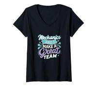 Donna Io e Mechanics formiamo Una Grande Squadra Funny Car Humor Meme Joke Maglietta con Collo a V