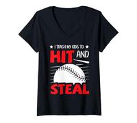 Donna Io Insegno ai Miei Figli a Colpire e rubare Softball Baseball Mamma papà Maglietta con Collo a V