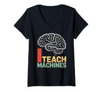Donna Io Insegno Macchina Divertente AI Cervello Codice Neurale Logica Trainer Maglietta con Collo a V