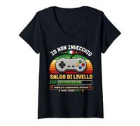 Donna Io Non Invecchio Salgo di Livello Videogames Simpatiche Uomo Maglietta con Collo a V