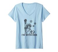 Donna Io Sono con la Sua Statua della libertà Maglietta con Collo a V