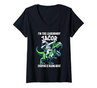 Donna Io sono il leggendario Jacob divertente astronauta su cartone animato dinosauro Maglietta con Collo a V