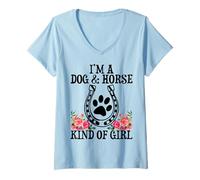 Donna Io Sono Un Cane e Cavallo Tipo di Ragazza Equitazione Regalo Maglietta con Collo a V