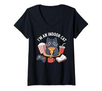 Donna Io Sono Un Gatto Indoor Kawaii Gatto Mangiare Pizza Giocare Giochi Maglietta con Collo a V