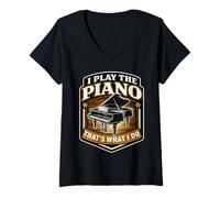Donna Io Suono Il Pianoforte è Quello Che Faccio Vintage Pianist Teacher Maglietta con Collo a V