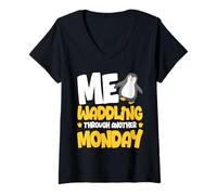 Donna Io Waddling Attraverso Un Altro Lunedi Pinguino Maglietta con Collo a V