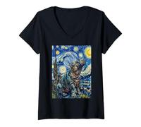 Donna Ippopotamo di Van Gogh Notte Stellata Art Design Ippopotamo Maglietta con Collo a V