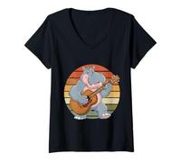 Donna Ippopotamo Suonare Chitarra Vintage Chitarra Rock Chitarrista Maglietta con Collo a V