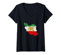 Donna Iran, Mappa, con, Leone, e, Sole, Emblema, Vendemmia, Persiano Heritage Maglietta con Collo a V