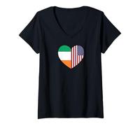 Donna Ireland and USA Flags: United in Friendship and Pride Maglietta con Collo a V